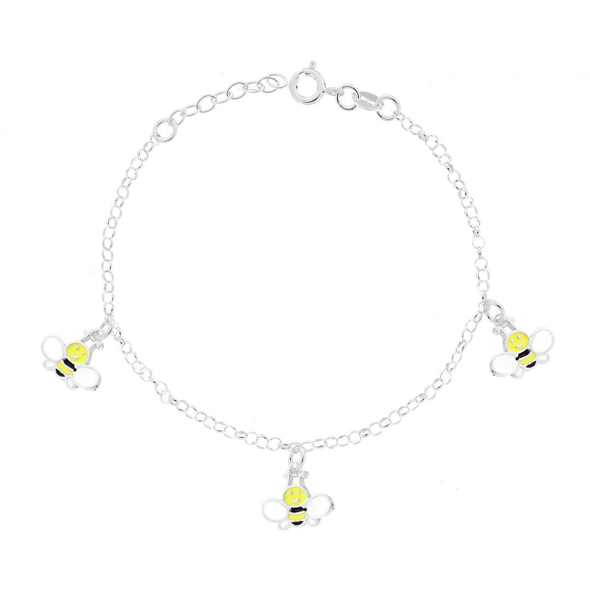 Bracciale Bimbo Bimba Catena Rolo con Api e Smalto Giallo pendenti in ARGENTO 925