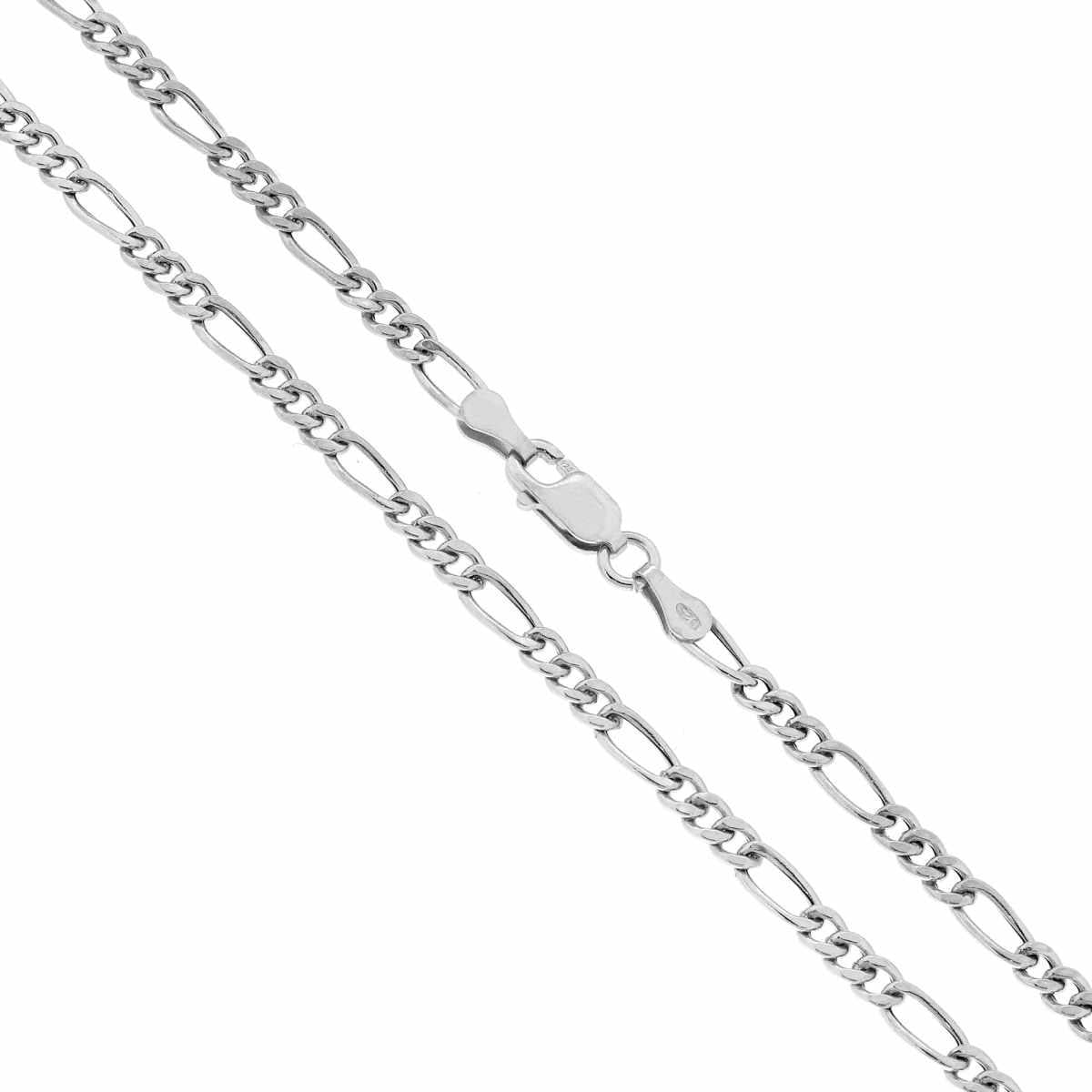 Catena Figaro Alternata 080 3+1 Vuoto sezione mm 3 lunghezza cm 60 in ARGENTO 925 Galvanica Rodio
