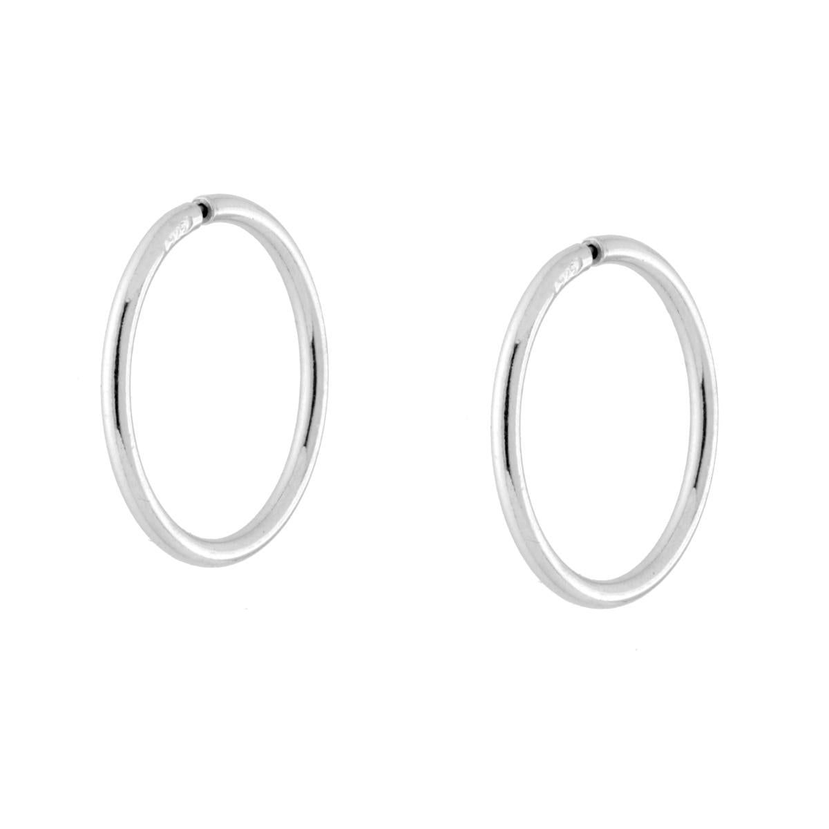 Orecchini Cerchio mm 15 con canna tubolare mm 1.2 in ARGENTO 925 Galvanica Rodio
