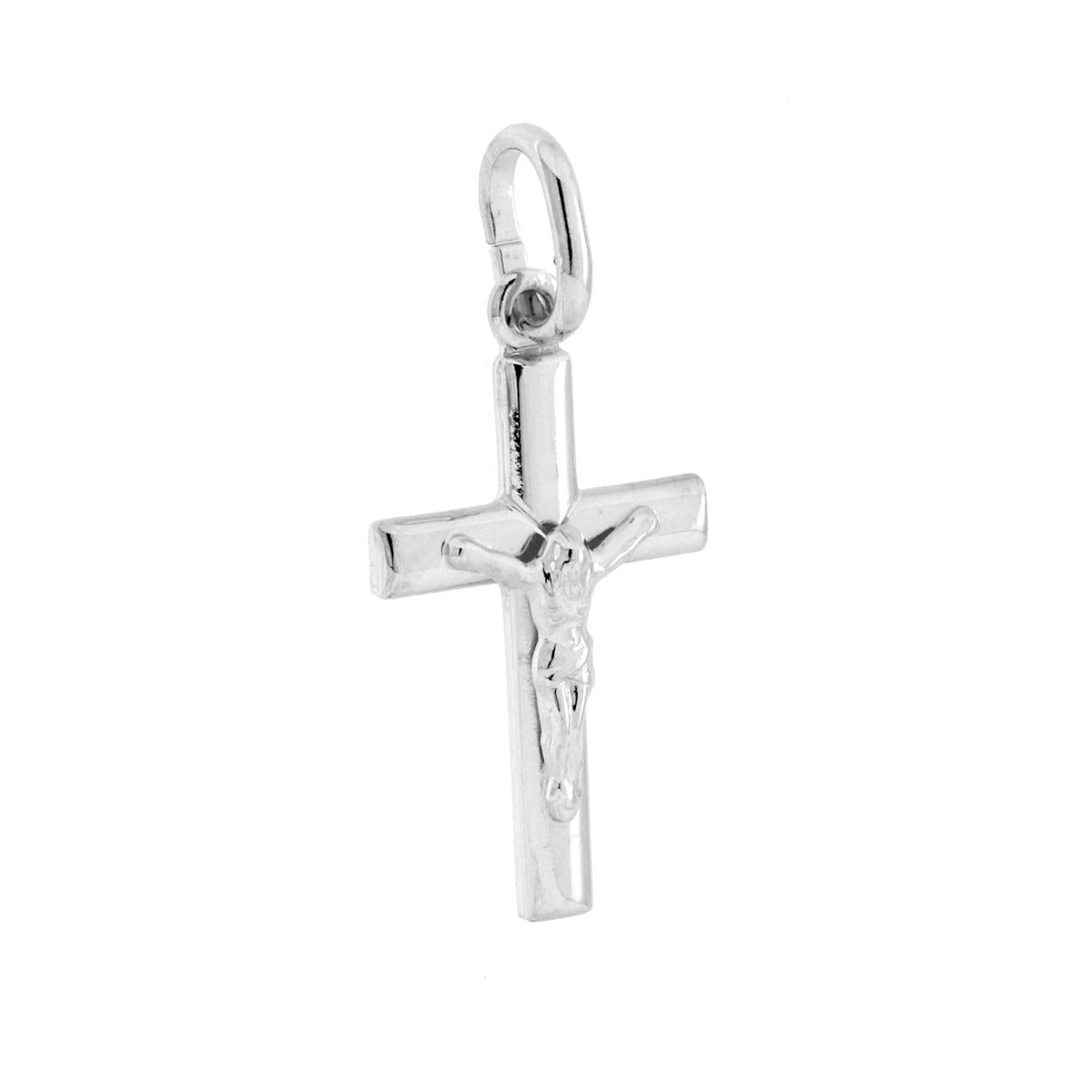 Ciondolo Croce Latina con Cristo in ARGENTO 925 Galvanica Rodio