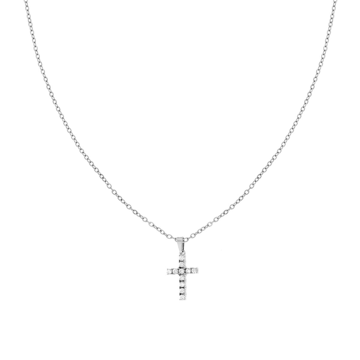Collana Catena Forzatina Diamantata e Croce con Crystal Bianchi in ACCIAIO