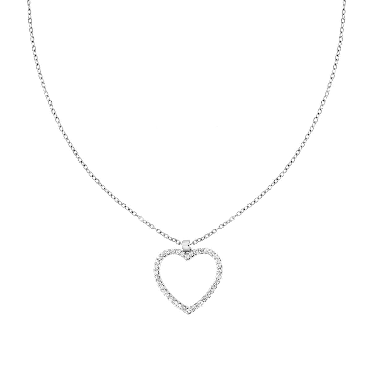 Collana Catena Forzatina Diamantata con Cuore e Crystal Bianchi in ACCIAIO e OTTONE