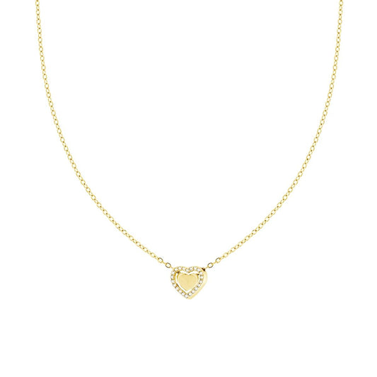 Collana Catena Forzatina Diamantata con doppio Cuore e Crystal Bianchi in ACCIAIO colore Oro