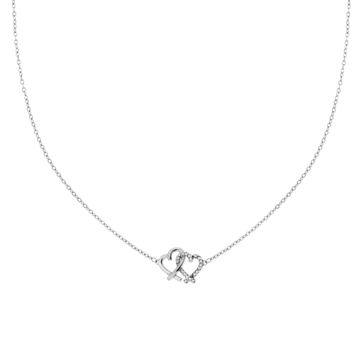 Collana Catena Forzatina Diamantata con Cuori e Crystal Bianchi in ACCIAIO e OTTONE