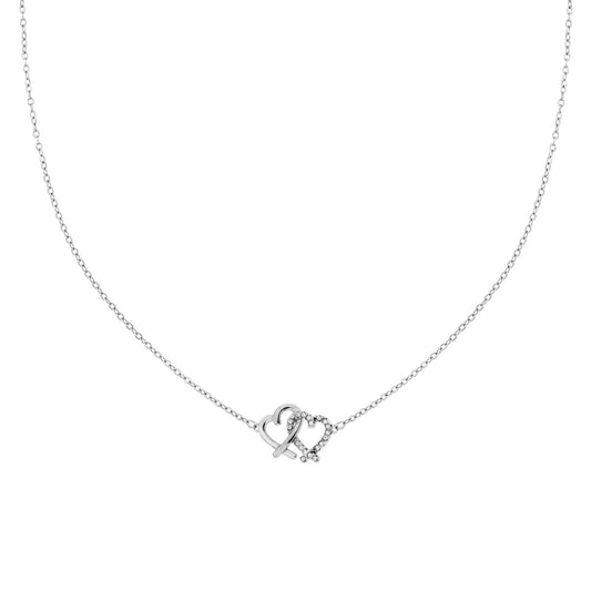 Collana Catena Forzatina Diamantata con Cuori e Crystal Bianchi in ACCIAIO e OTTONE