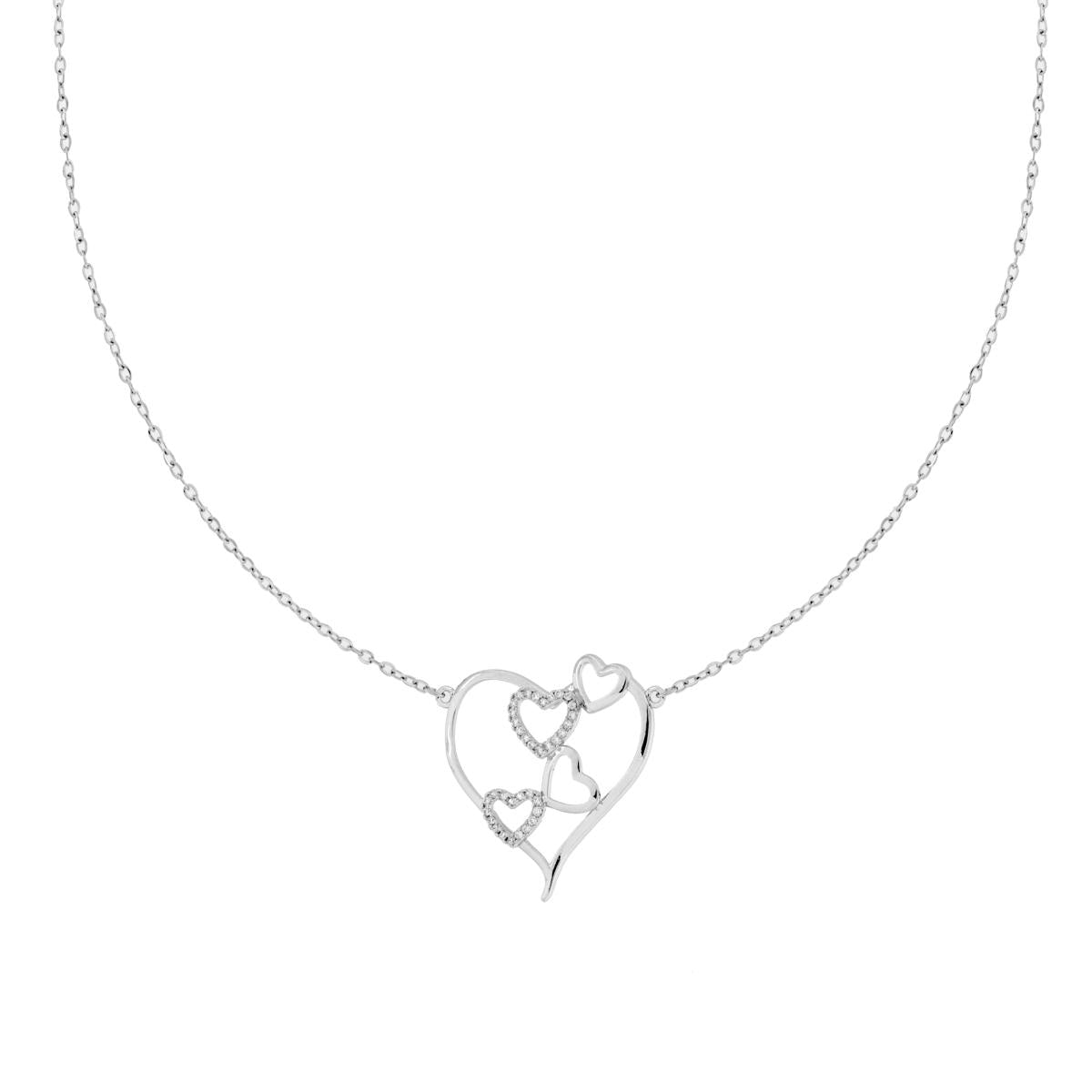 Collana Catena Forzatina Diamantata con Cuori e Crystal Bianchi in ACCIAIO e OTTONE