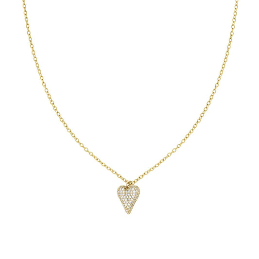 Collana Catena Forzatina con Cuore e Crystal Bianchi in ACCIAIO e OTTONE colore Oro