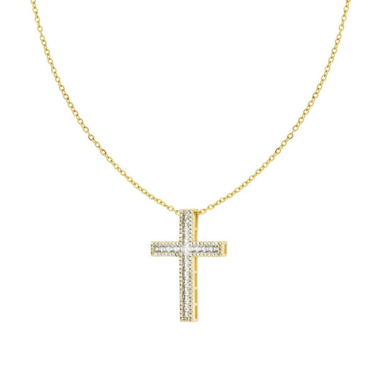 Collana Catena Forzatina con Croce e Crystal Bianchi in ACCIAIO e OTTONE colore Oro