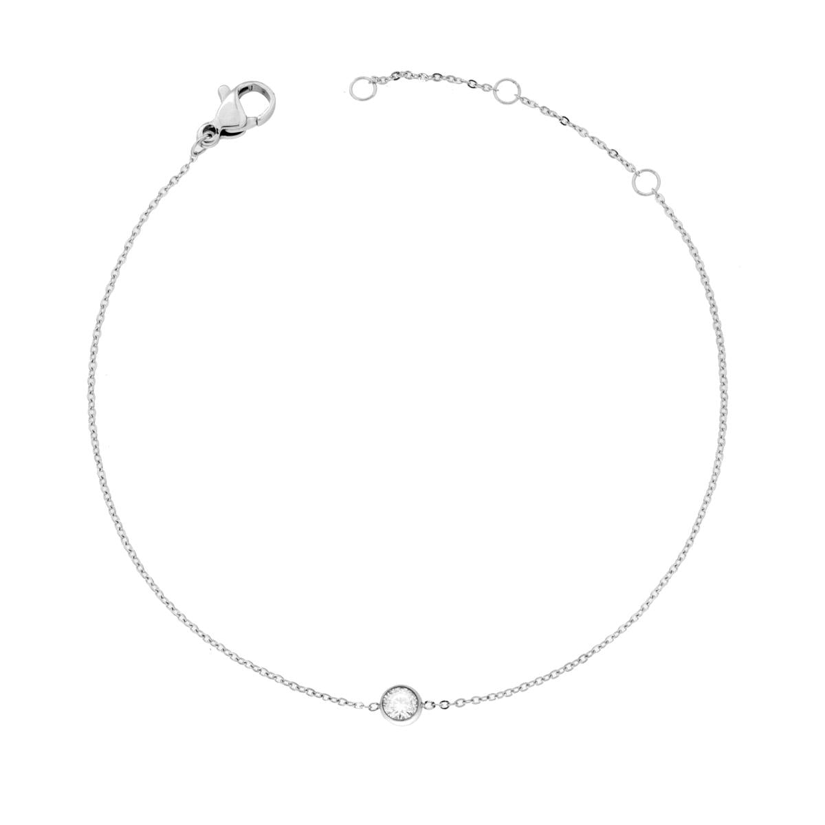 Bracciale Catena Forzatina Diamantata con Punto Luce Crystal Bianco in ACCIAIO
