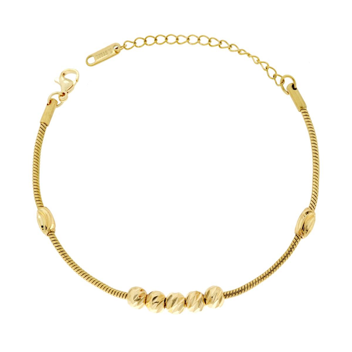 Bracciale Catena Coda di Topo con Palline Diamantate in ACCIAIO colore Oro