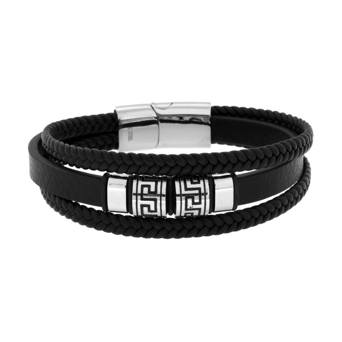 Bracciale Uomo Multifilo in Ecopelle Nero con Accessori in ACCIAIO