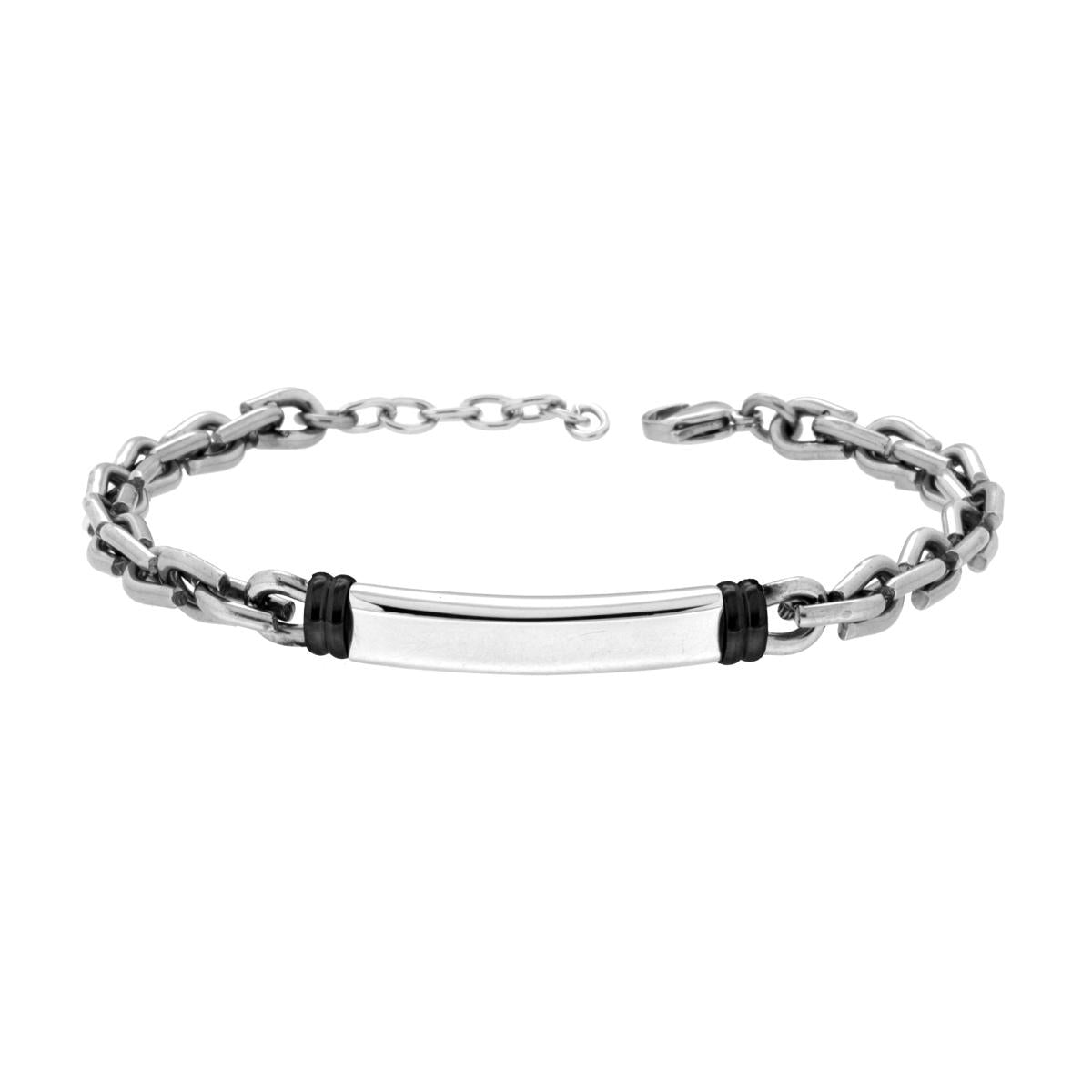 Bracciale Uomo Catena a U con Targa e Accessori colore Nero in ACCIAIO