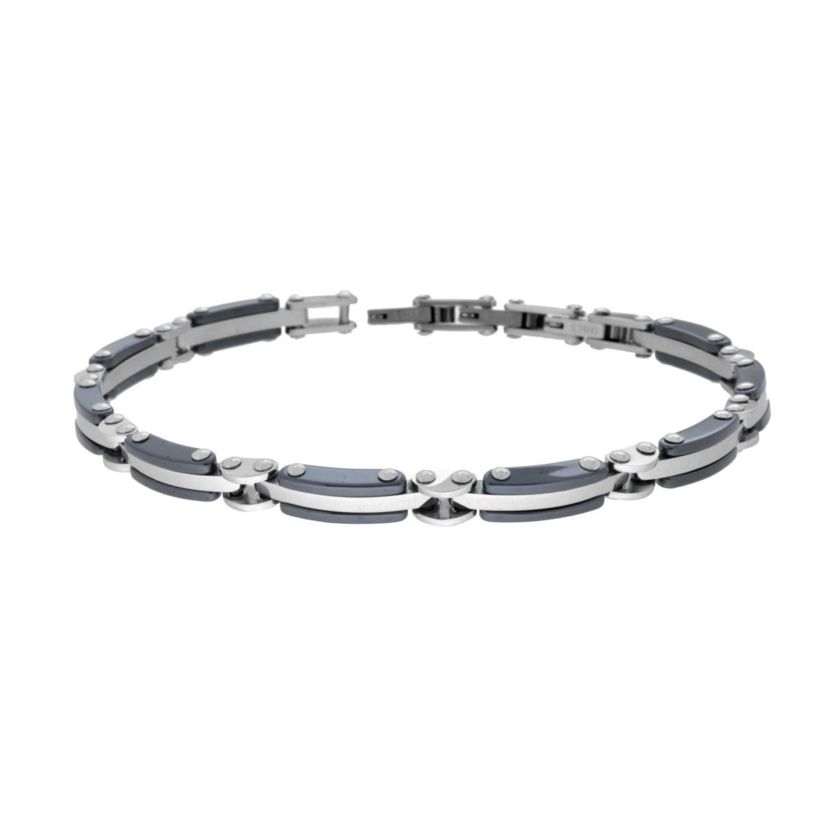 Bracciale Uomo Maglia Imperniata con Ceramica Antracite in ACCIAIO