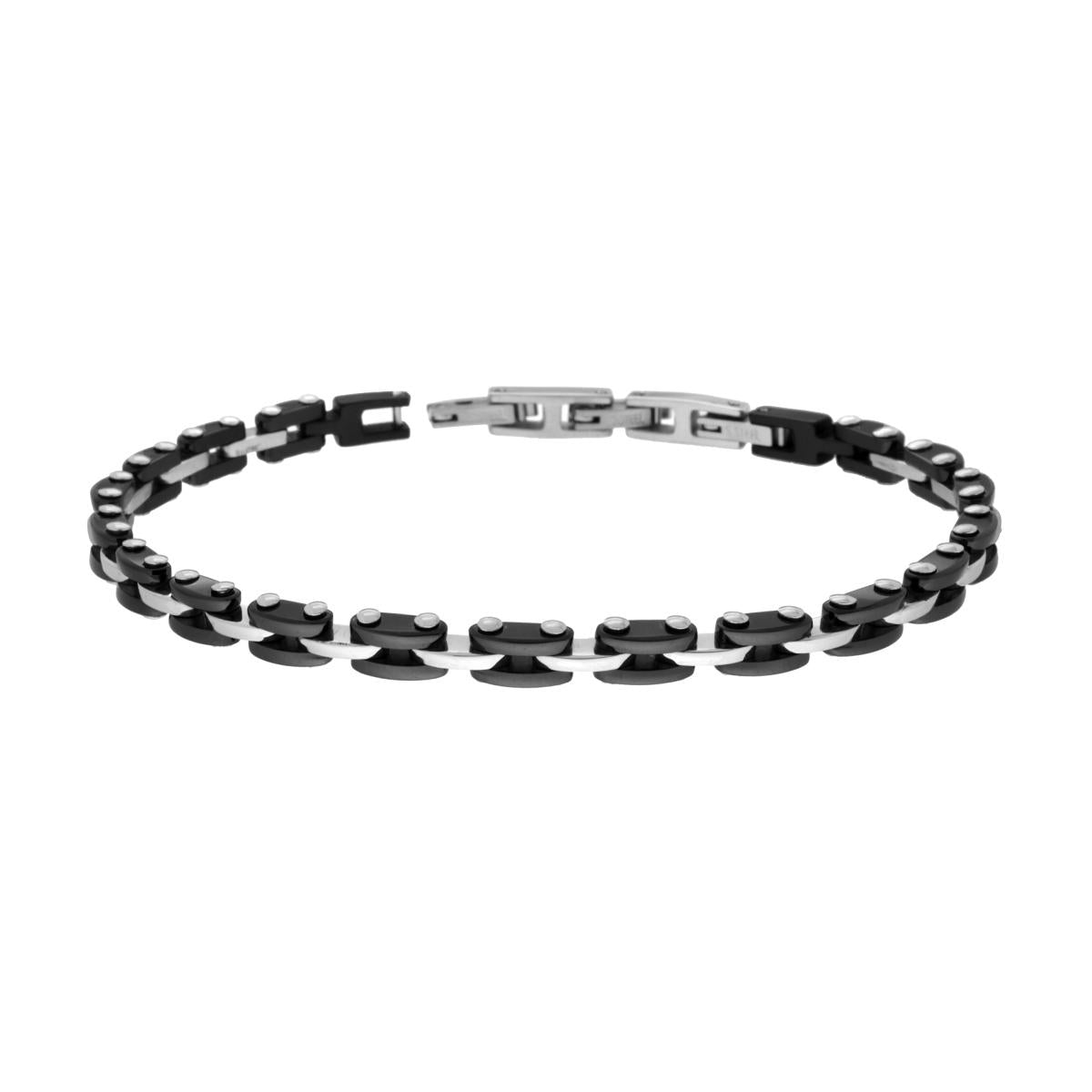 Bracciale Uomo Maglia Imperniata con Ceramica Nera in ACCIAIO