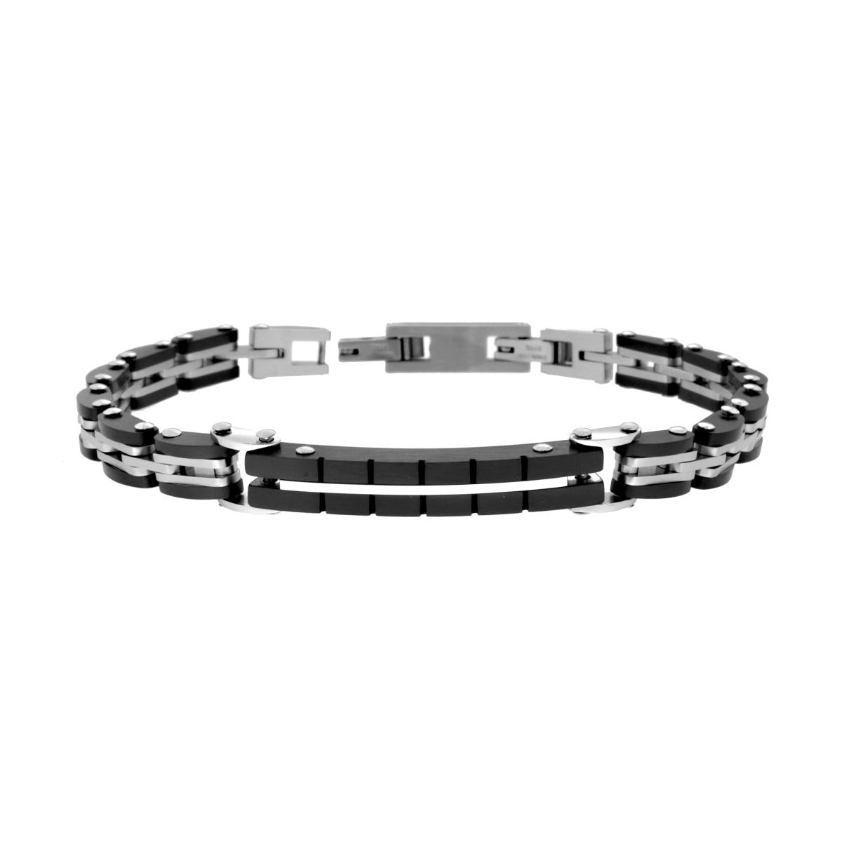 Bracciale Uomo Maglia Imperniata Nera con Targa in ACCIAIO