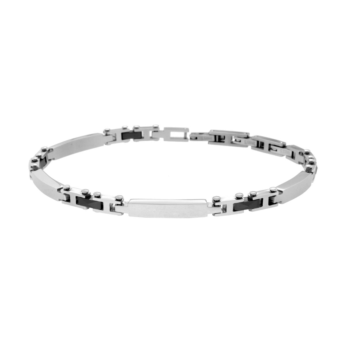 Bracciale Uomo Maglia Imperniata con Ceramica Nero in ACCIAIO