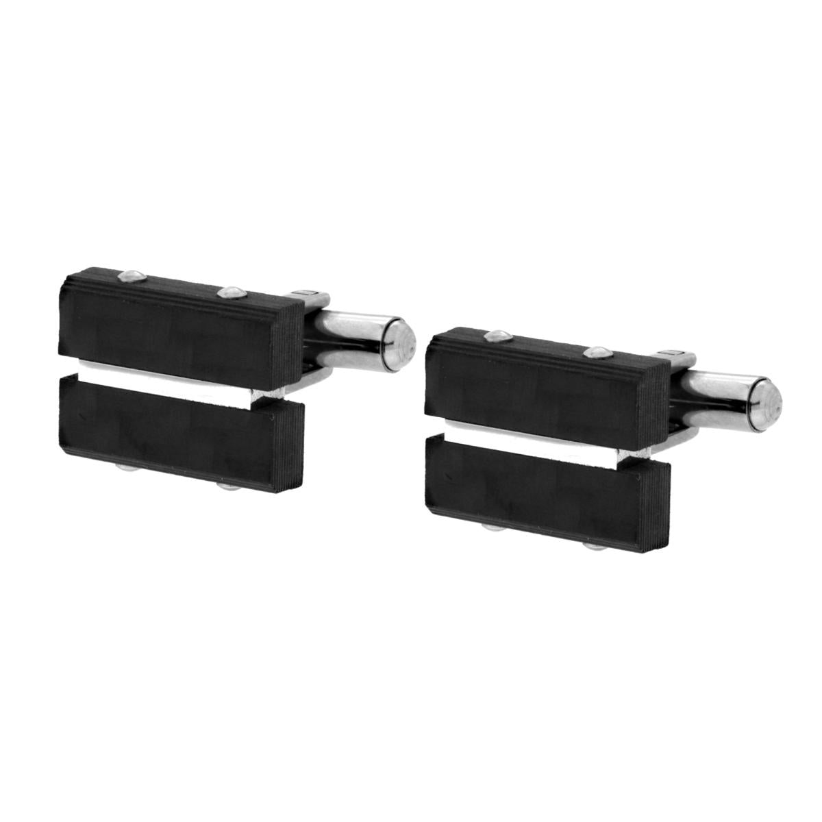 Accessori Gemelli Uomo forma Rettangolare mm 12 x 17 con Effetto Fibra di Carbonio in ACCIAIO