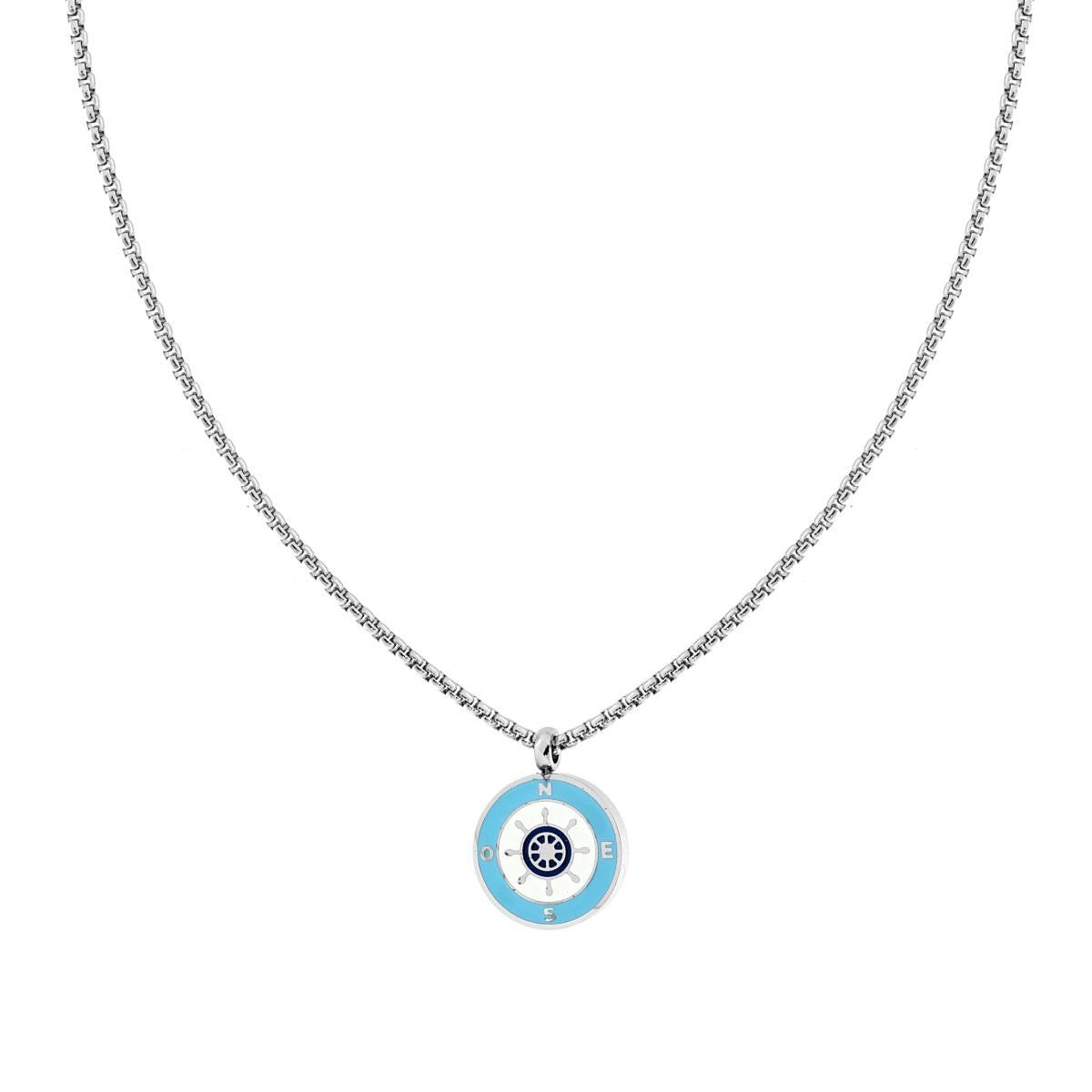 Collana Catena Veneziana Tonda con Tondo Smalto Multicolor e Timone in ACCIAIO