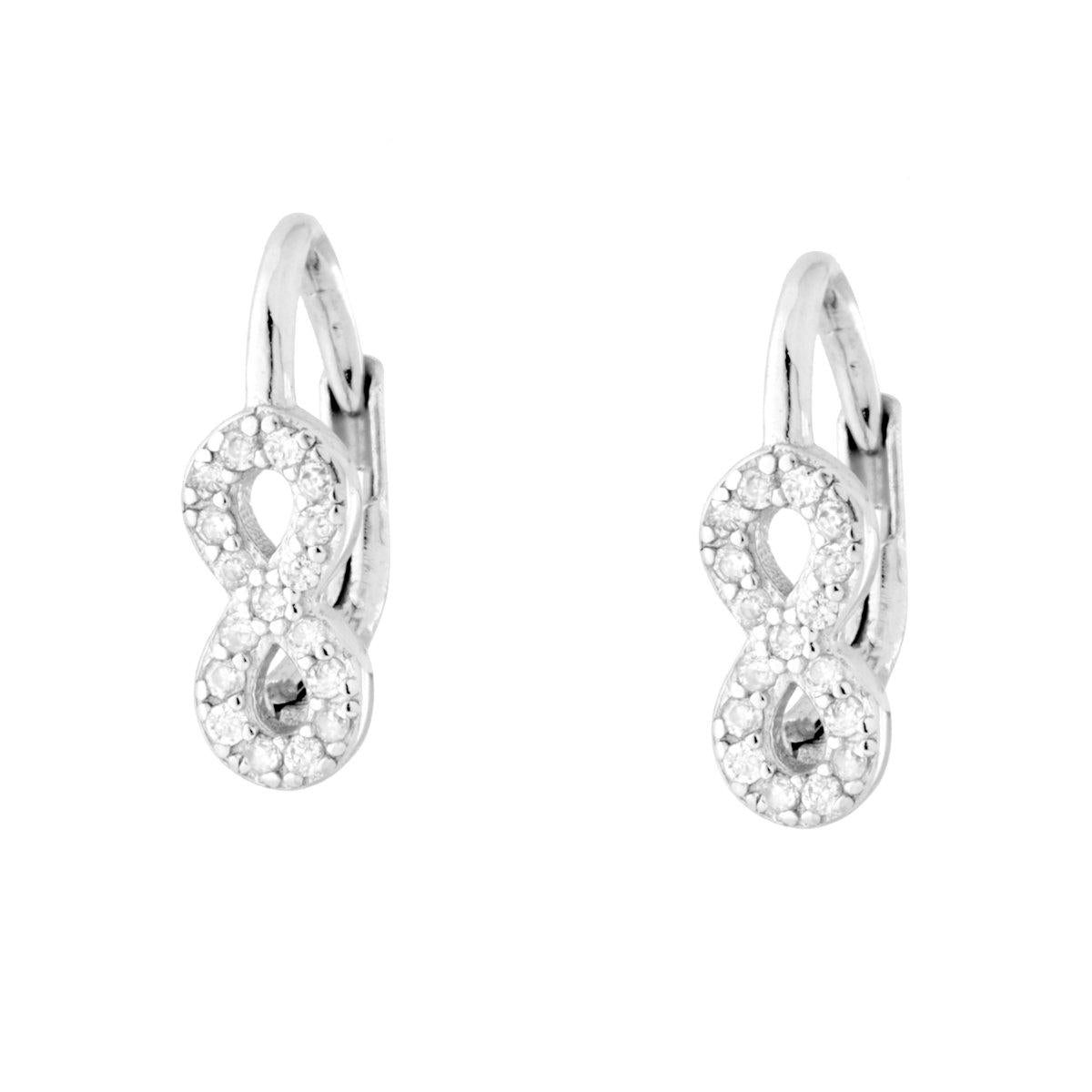 Orecchini Monachella Infinito Cubic Zirconia Bianchi in ARGENTO 925 Galvanica Rodio