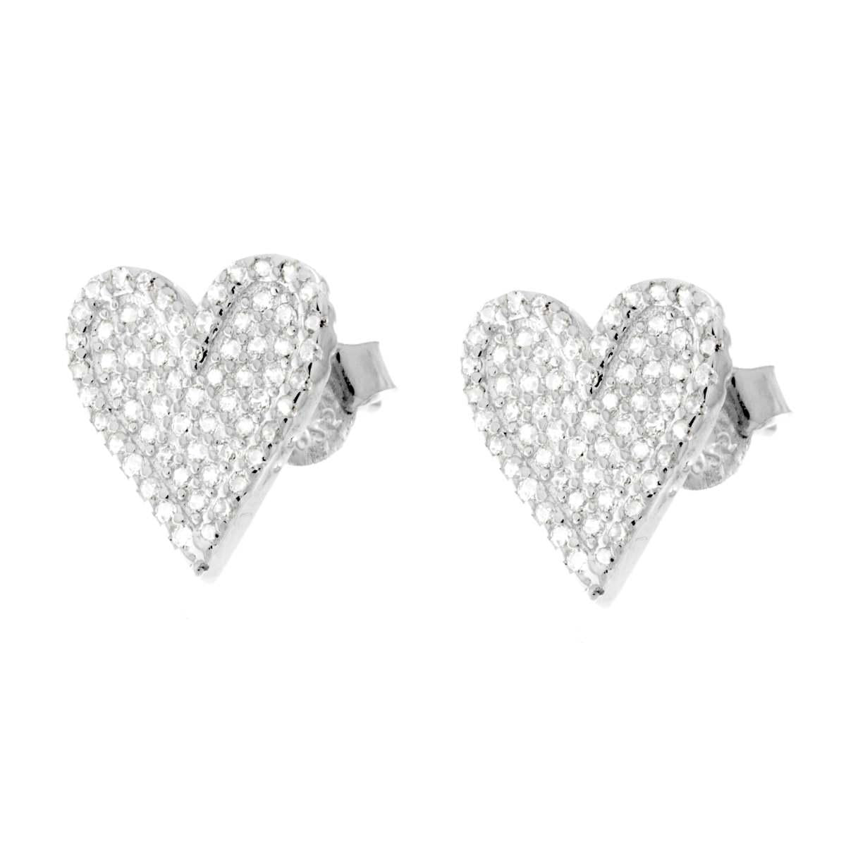 Orecchini Cuore con Cubic Zirconia Bianchi in ARGENTO 925 Galvanica Rodio