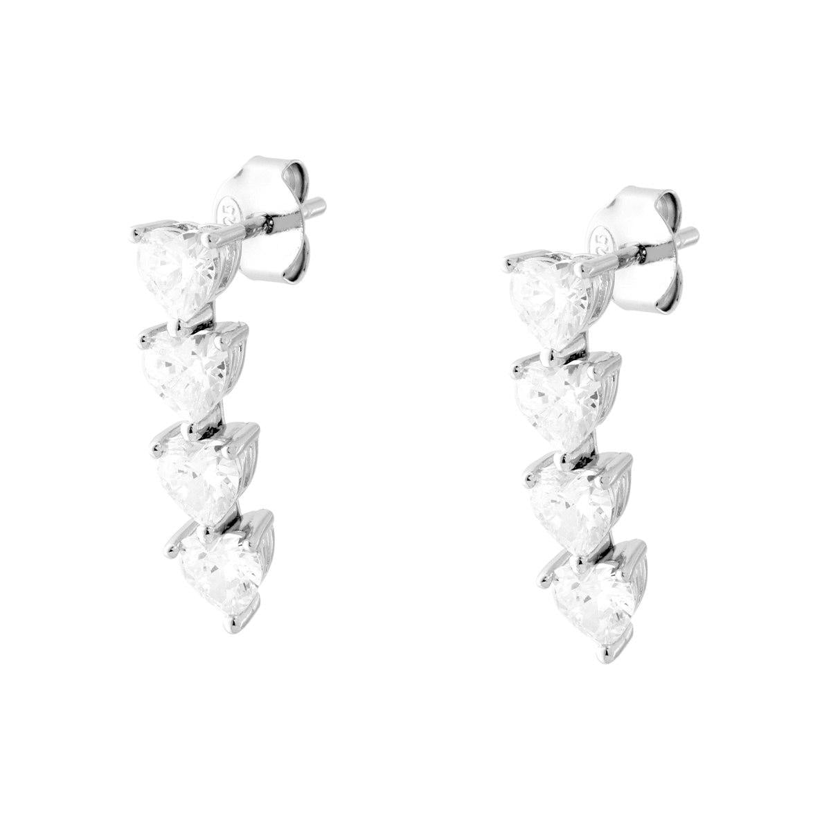 Orecchini Trilogy Cuori con Cubic Zirconia Bianchi in ARGENTO 925 Galvanica Rodio