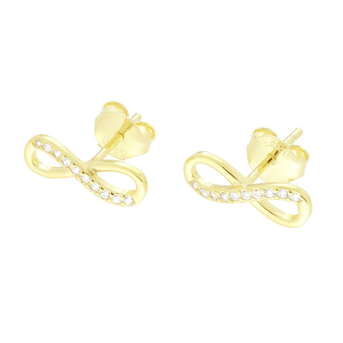 Orecchini Infinito con Cubic Zirconia Bianchi in ARGENTO 925 Galvanica Oro