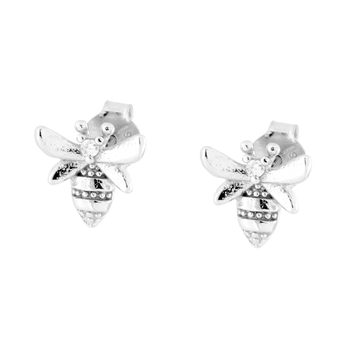 Orecchini Ape con Cubic Zirconia Bianchi in ARGENTO 925 Galvanica Rodio