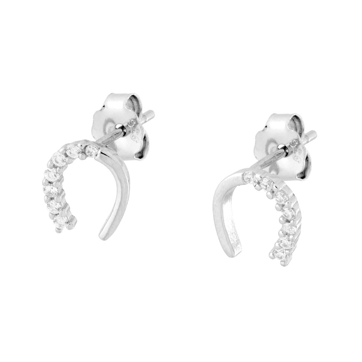 Orecchini Ferro di Cavallo con Cubic Zirconia Bianchi in ARGENTO 925 Galvanica Rodio