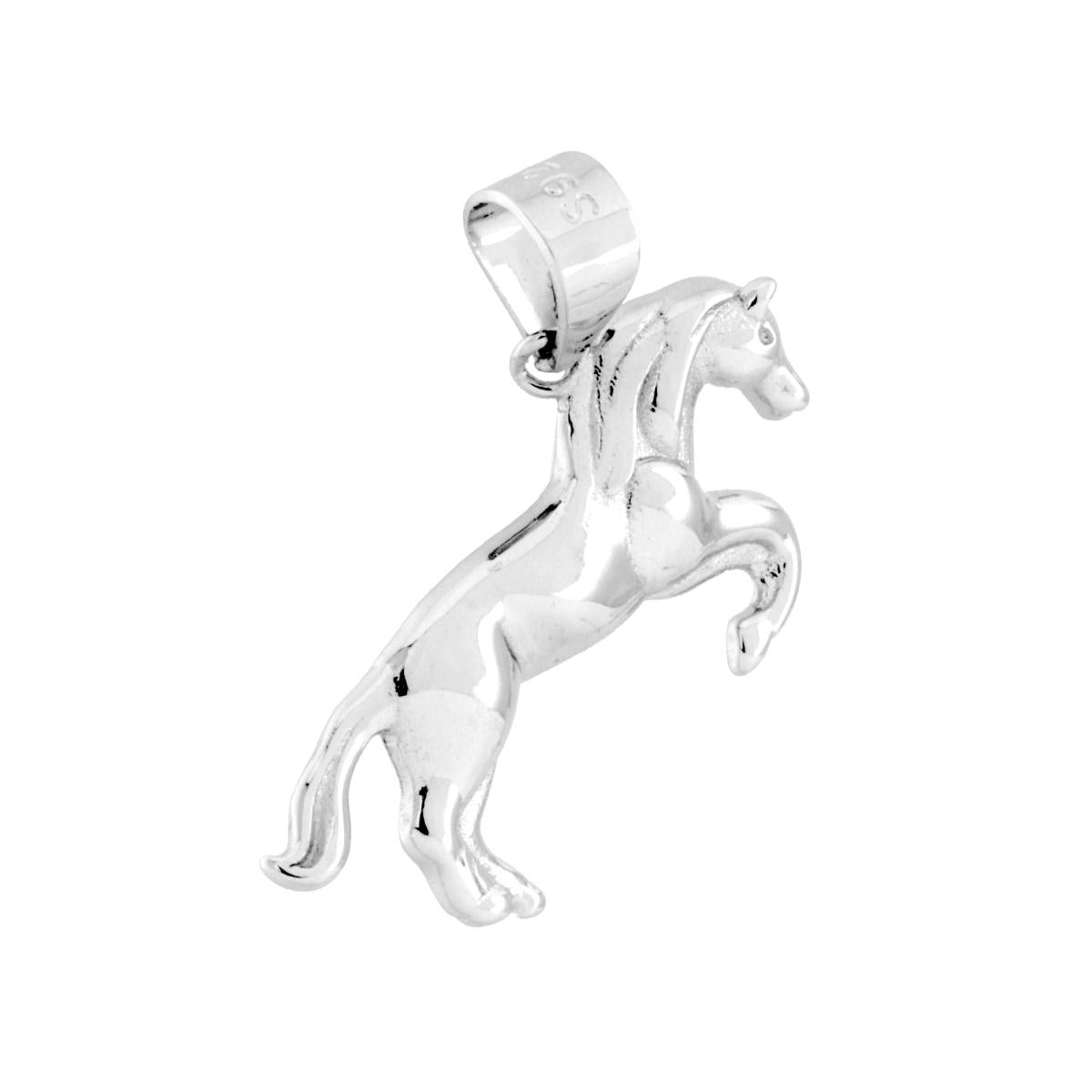 Ciondolo Cavallo Rampante in ARGENTO 925 Galvanica Rodio