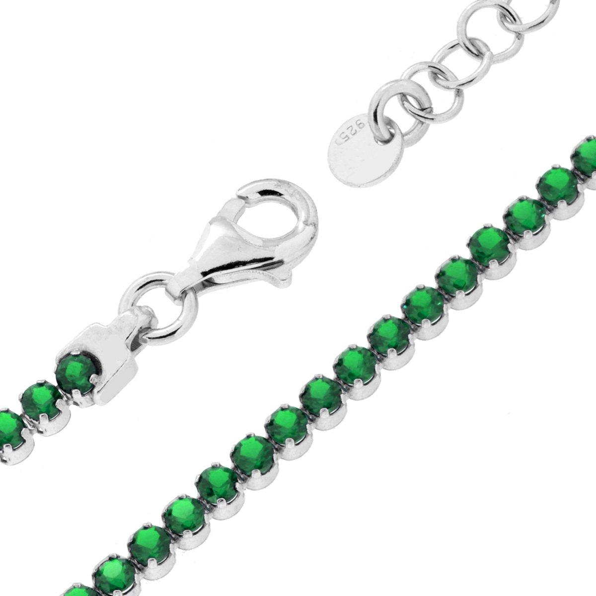 Bracciale Tennis Griffe cm 16+3 con Cubic Zirconia mm 2 Verde Smeraldo in ARGENTO 925 Galvanica Rodio