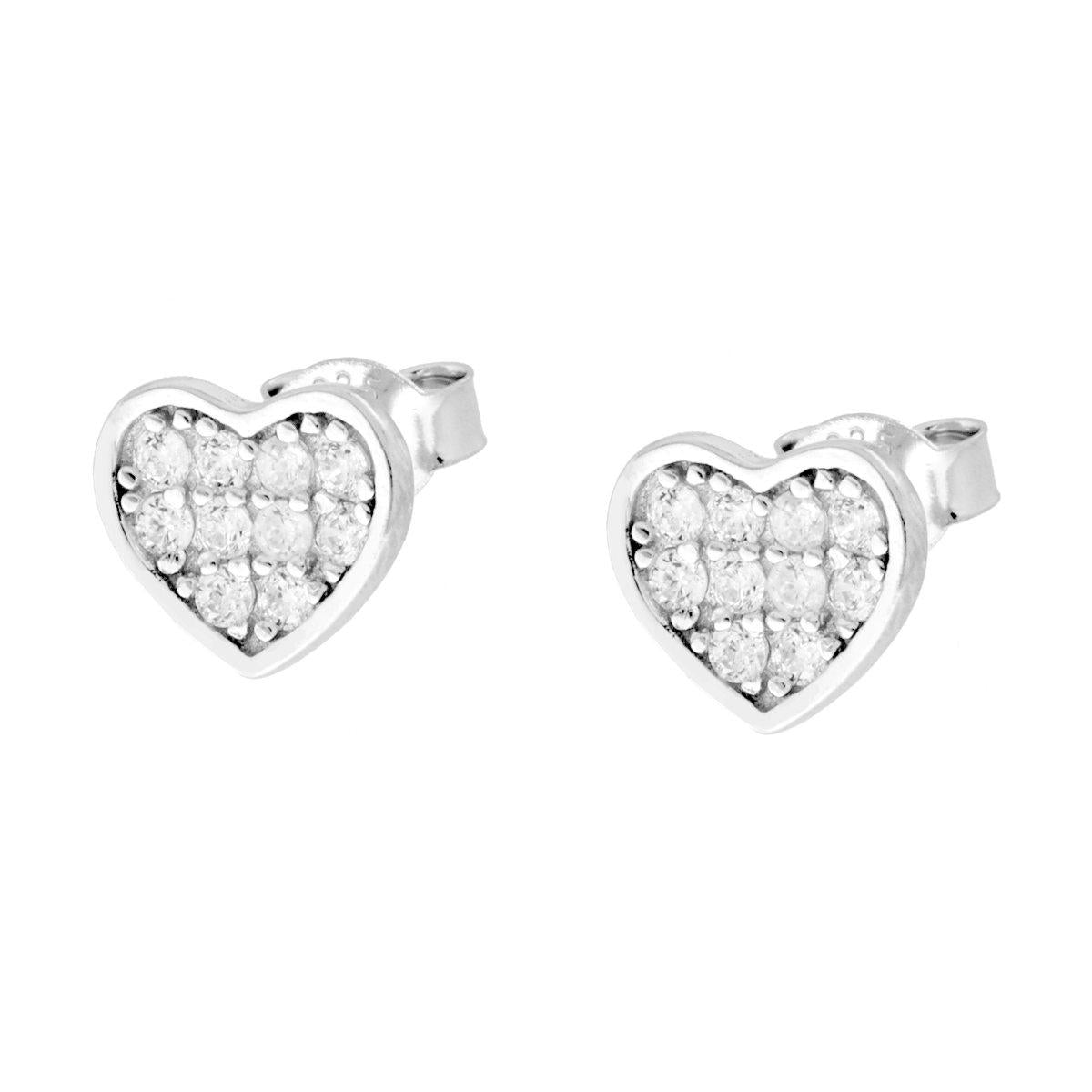 Orecchini Cuore con Cubic Zirconia Bianchi in ARGENTO 925 Galvanica Rodio