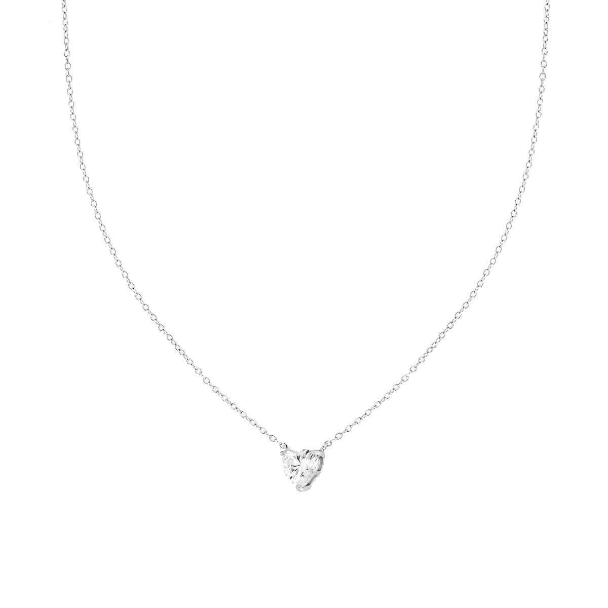 Collana Catena Forzatina Diamantata con Punto Luce Cuore Cubic Zirconia Bianco in ARGENTO 925 Galvanica Rodio