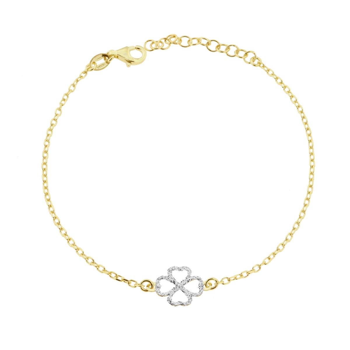 Bracciale Catena Forzatina Diamantata con Quadrifoglio Glitter in ARGENTO 925 Galvanica Oro