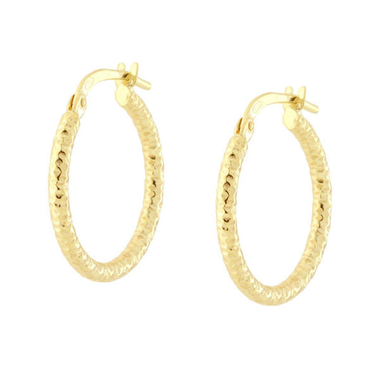 Orecchini a Cerchio mm 20 con Canna Diamantata mm 2 in ARGENTO 925 Galvanica Oro<BR>