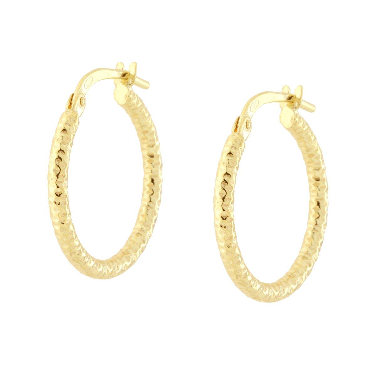 Orecchini a Cerchio mm 20 con Canna Diamantata mm 2 in ARGENTO 925 Galvanica Oro<BR>