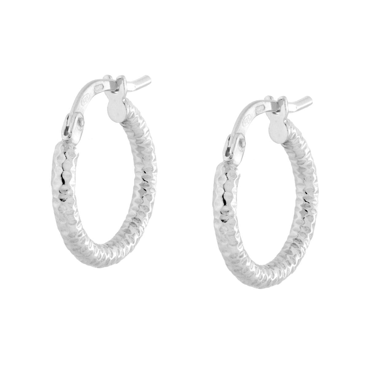 Orecchini a Cerchio mm 14 con Canna Diamantata mm 2 in ARGENTO 925 Galvanica Rodio