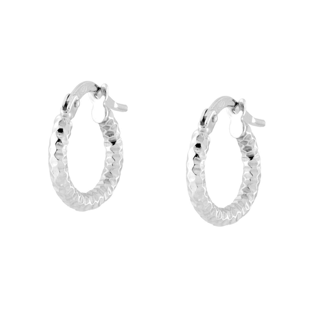 Orecchini a Cerchio mm 12 con Canna Diamantata mm 2 in ARGENTO 925 Galvanica Rodio