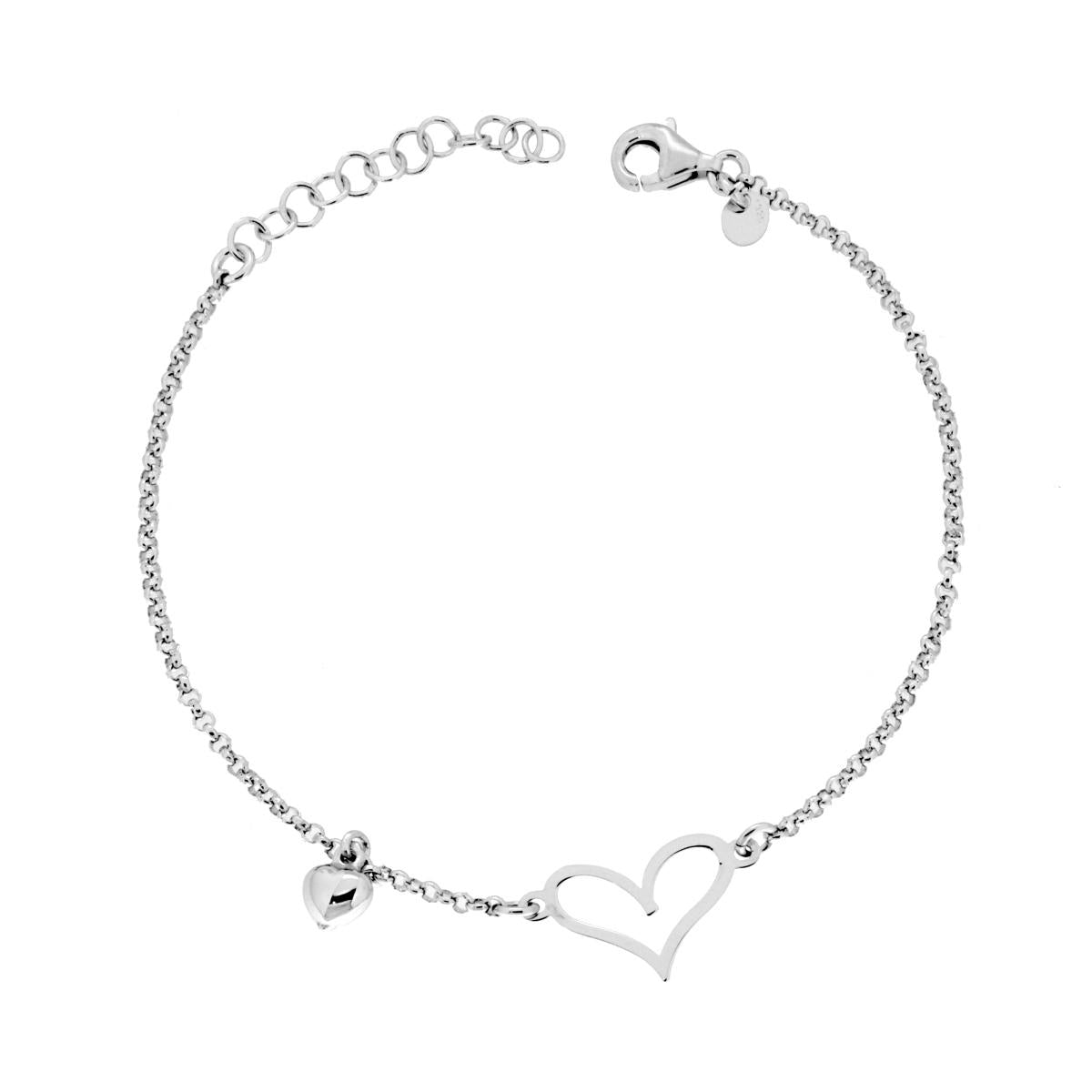 Bracciale Catena Rolo Diamantata con Cuori in ARGENTO 925 Galvanica Rodio