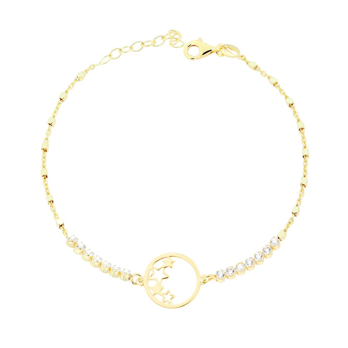 Bracciale Catena Forzatina con Cubetti Tennis Cubic Zirconia Bianchi e Stelle in ARGENTO 925 Galvanica Oro