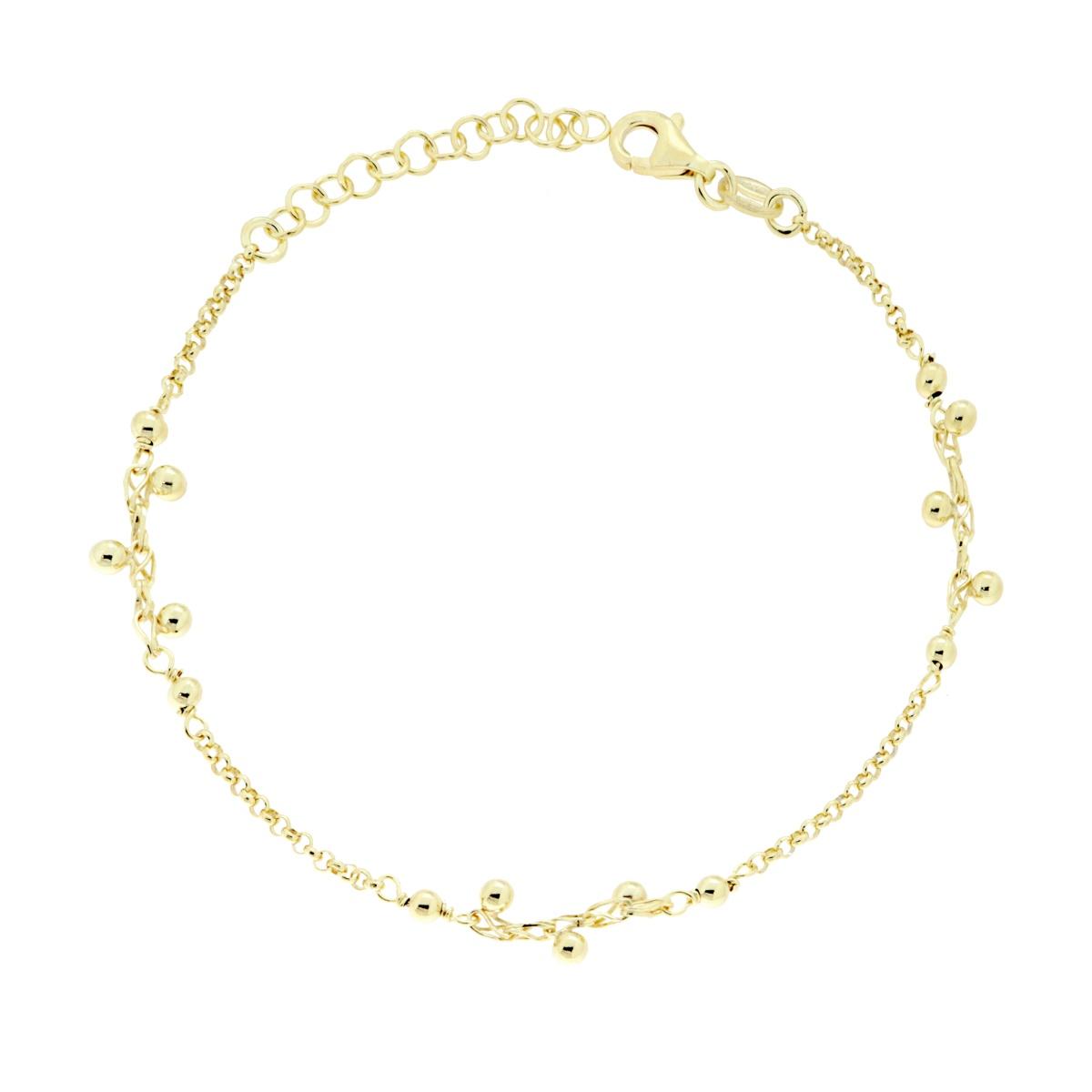 Bracciale Catena Rolo con Palline in ARGENTO 925 Galvanica Oro