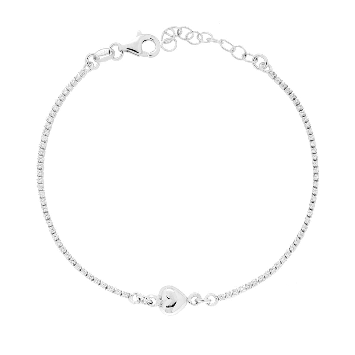 Bracciale Tennis e Cuore con Cubic Zirconia Bianchi in ARGENTO 925 Galvanica Rodio