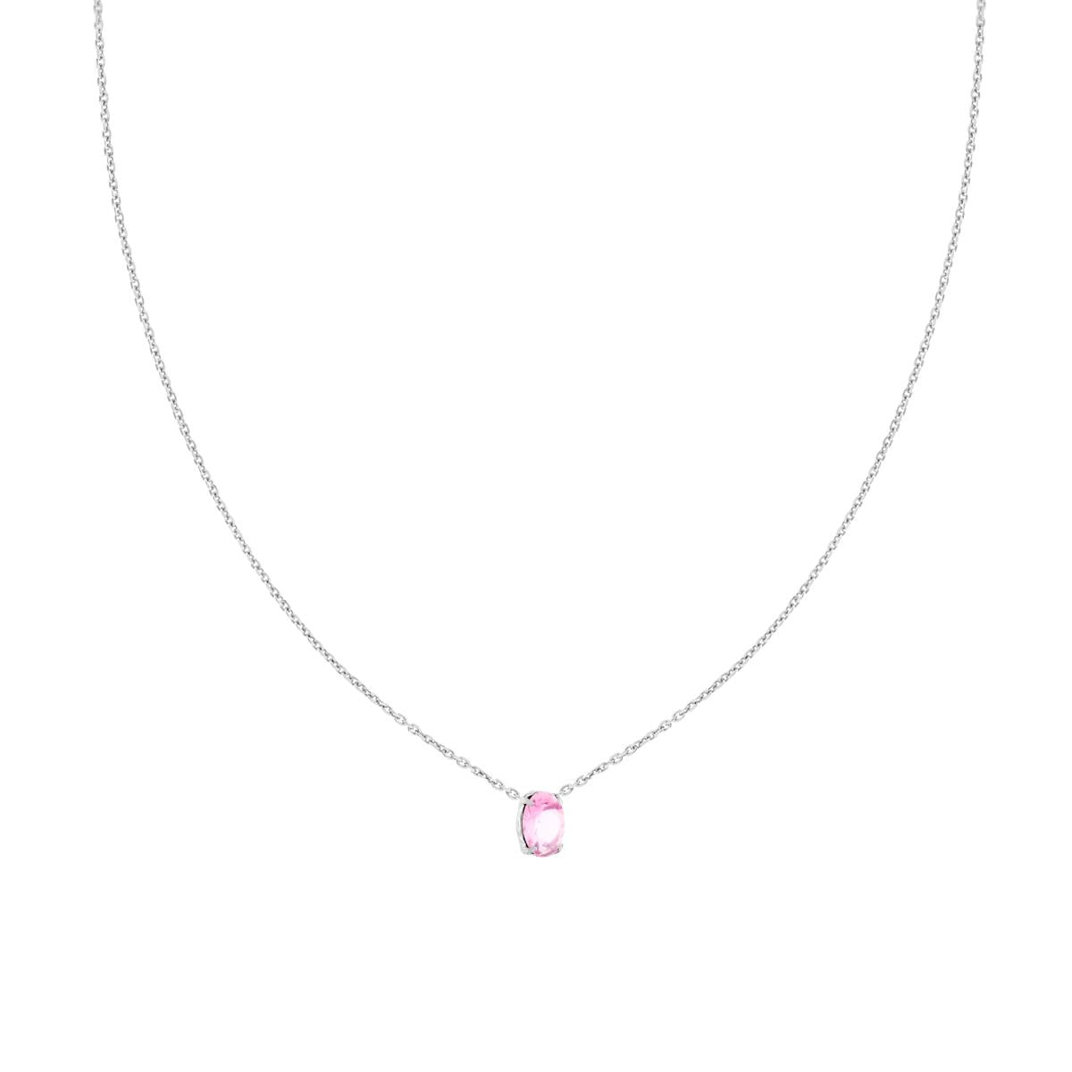 Collana Catena Forzatina Diamantata con Punto Luce Ovale Crystal Rosa in ARGENTO 925 Galvanica Rodio