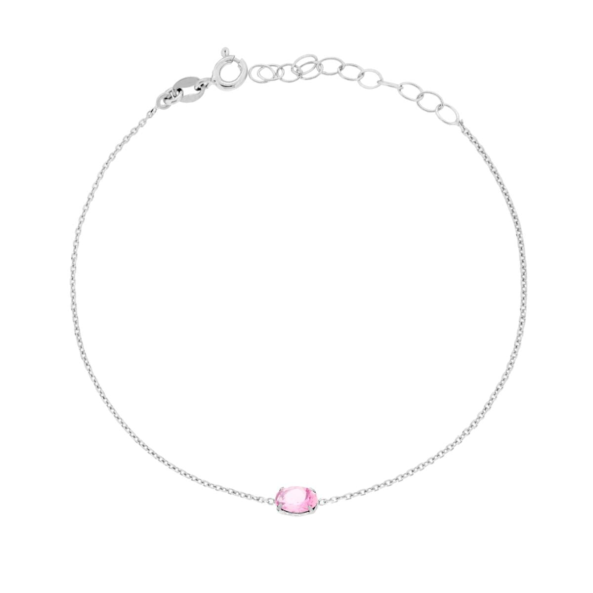 Bracciale Catena Forzatina Diamantata con Punto Luce Ovale Crystal Rosa in ARGENTO 925 Galvanica Rodio