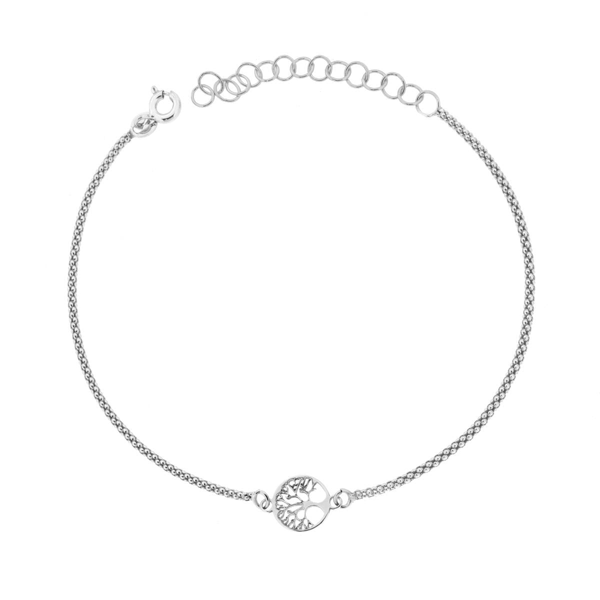 Bracciale Catena Coreana con Albero della Vita in ARGENTO 925 Galvanica Rodio<BR>