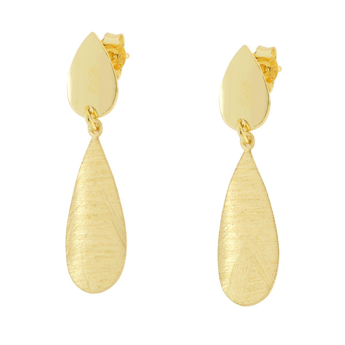 Orecchini Goccia Pendenti Spazzolati in ARGENTO 925 Galvanica Oro