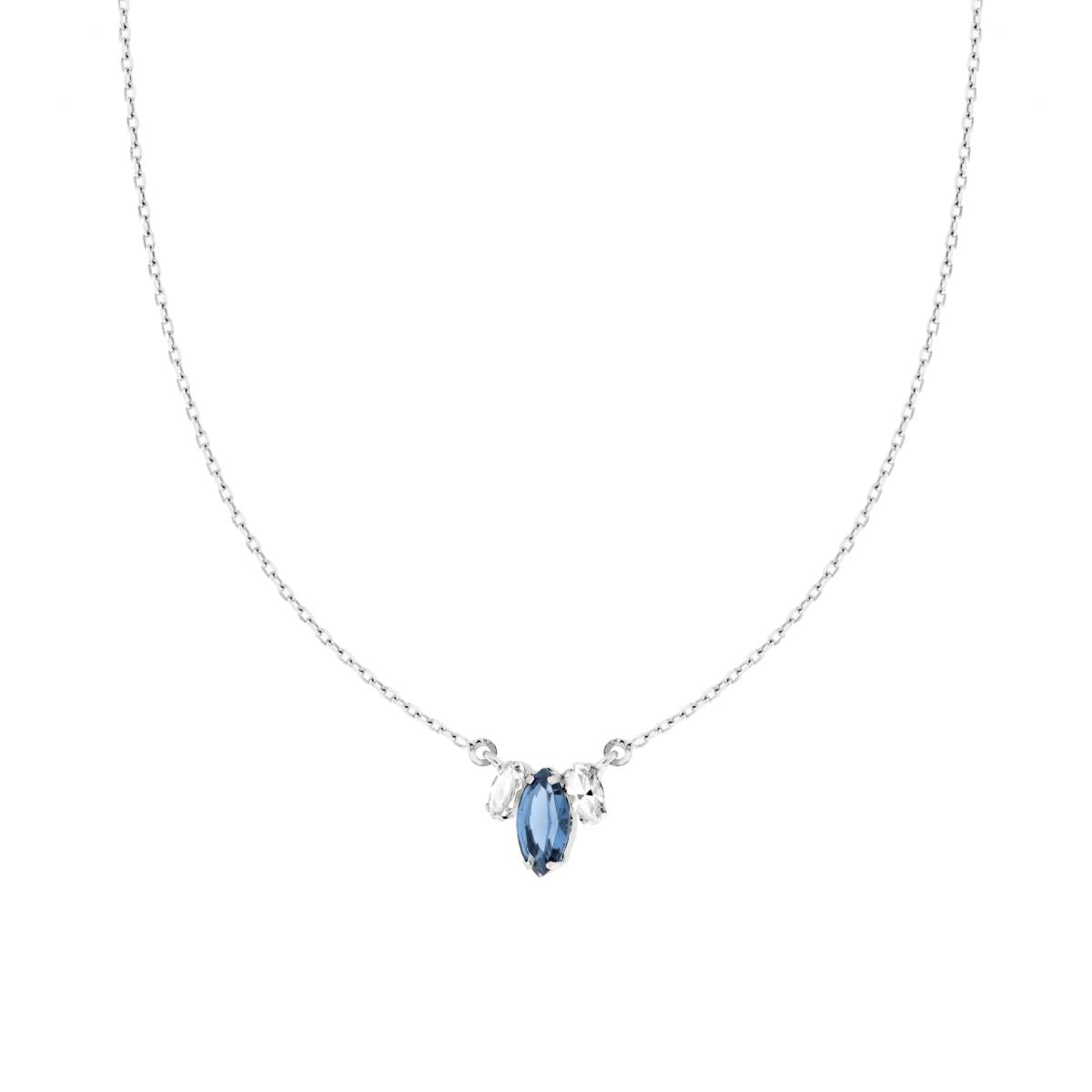 Collana Catena Forzatina Diamantata con Punti Luce Marquise Cubic Zirconia Blu Zaffiro e Bianco in ARGENTO 925 Galvanica Rodio<BR>