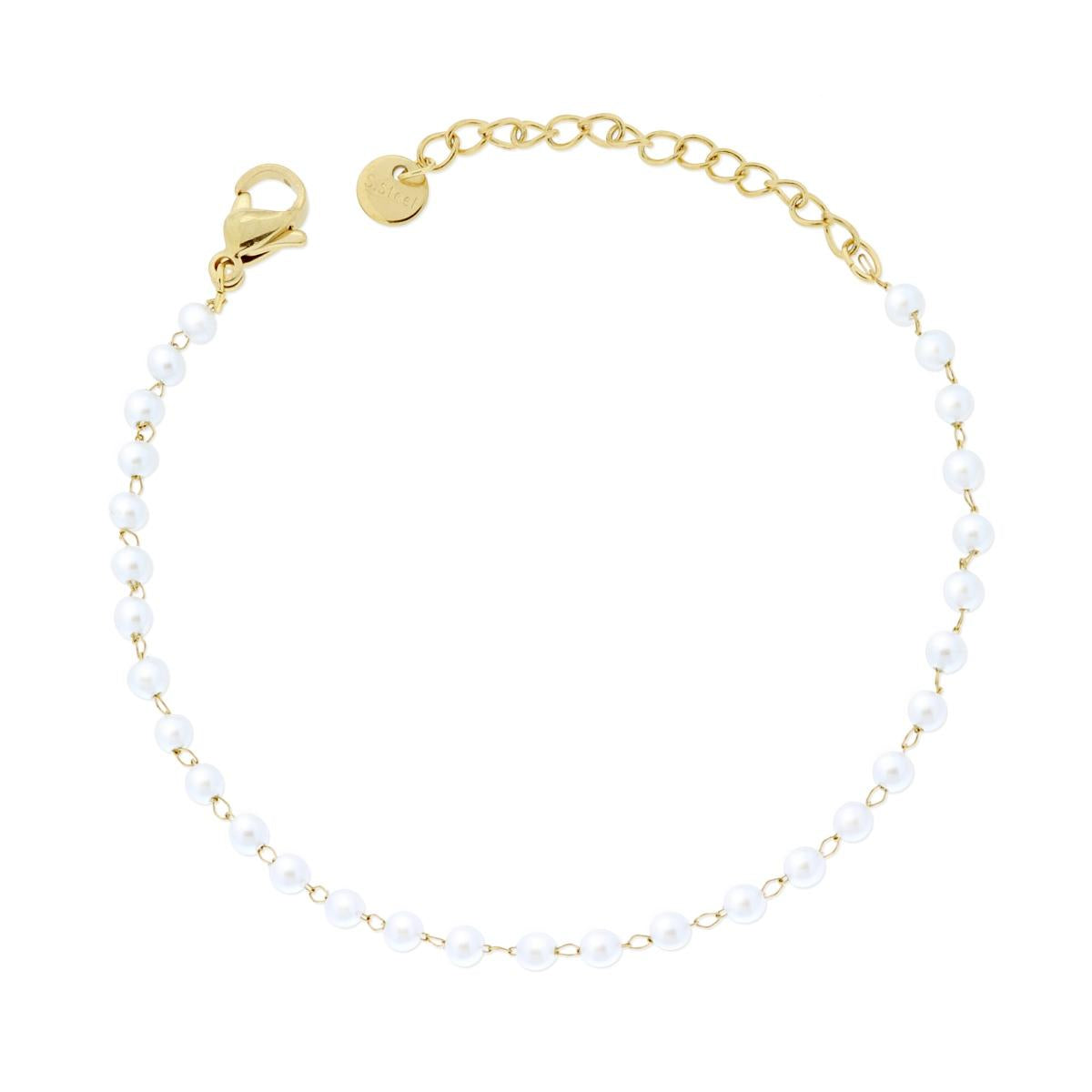 Bracciale Catena di Perle mm 3 in ACCIAIO colore Oro<BR>