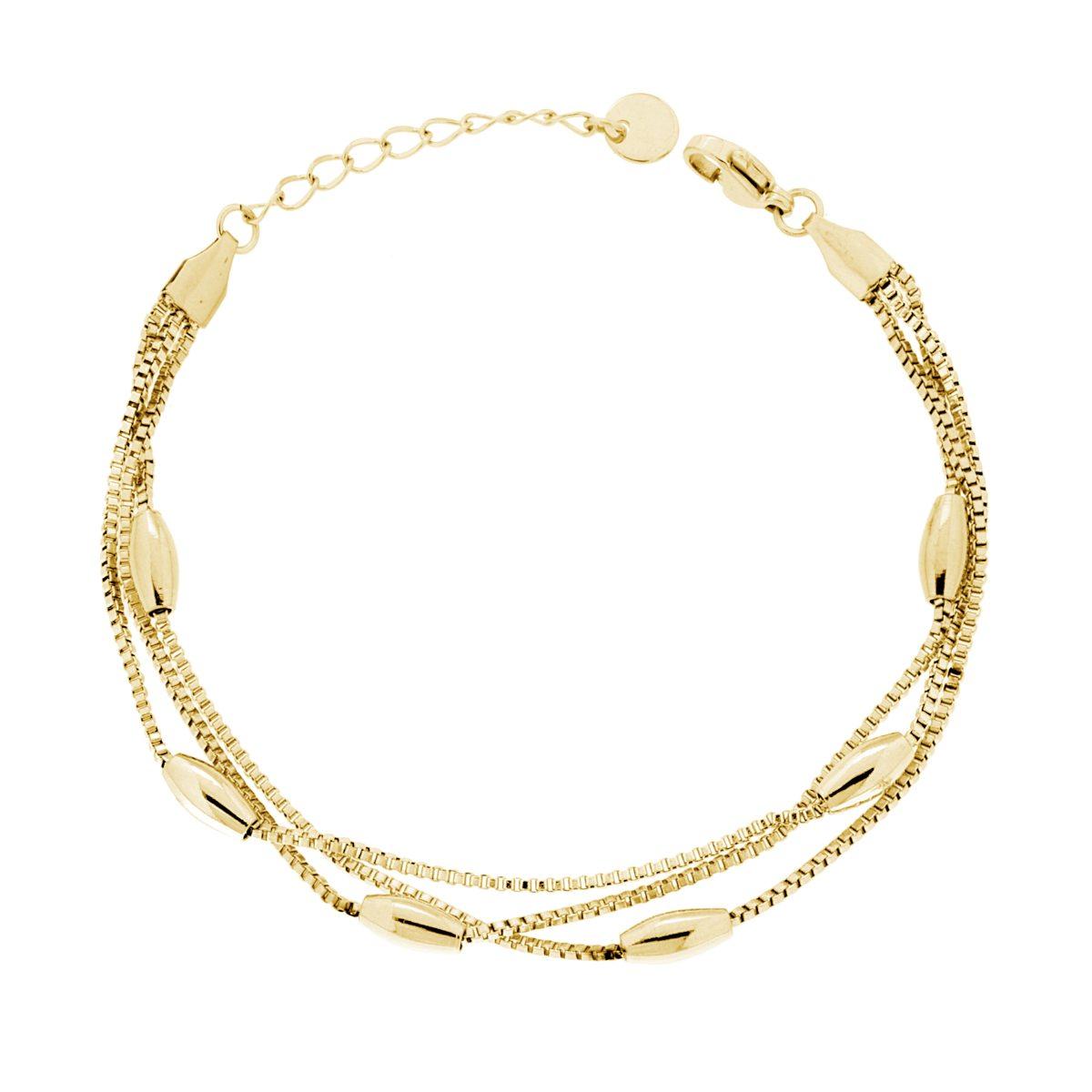 Bracciale tre fili Catena Veneziana Diamantata e Ovali in ACCIAIO colore Oro<BR>