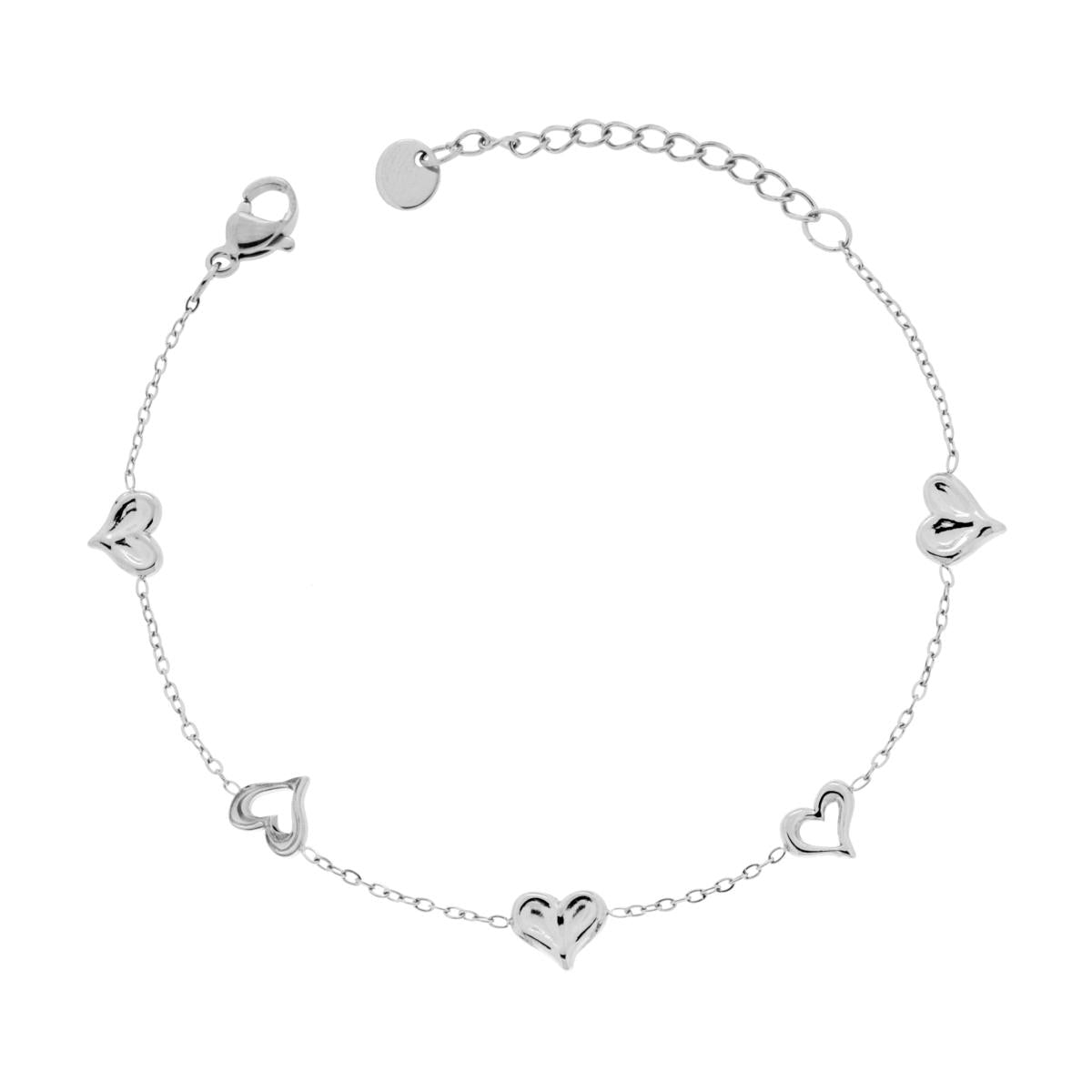 Bracciale Catena Forzatina Diamantata con Cuori in ACCIAIO