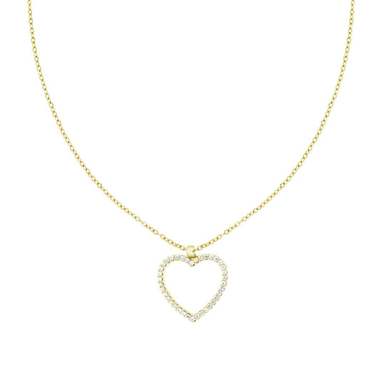 Collana Catena Forzatina Diamantata con Cuore e Crystal Bianchi in ACCIAIO e OTTONE colore Oro